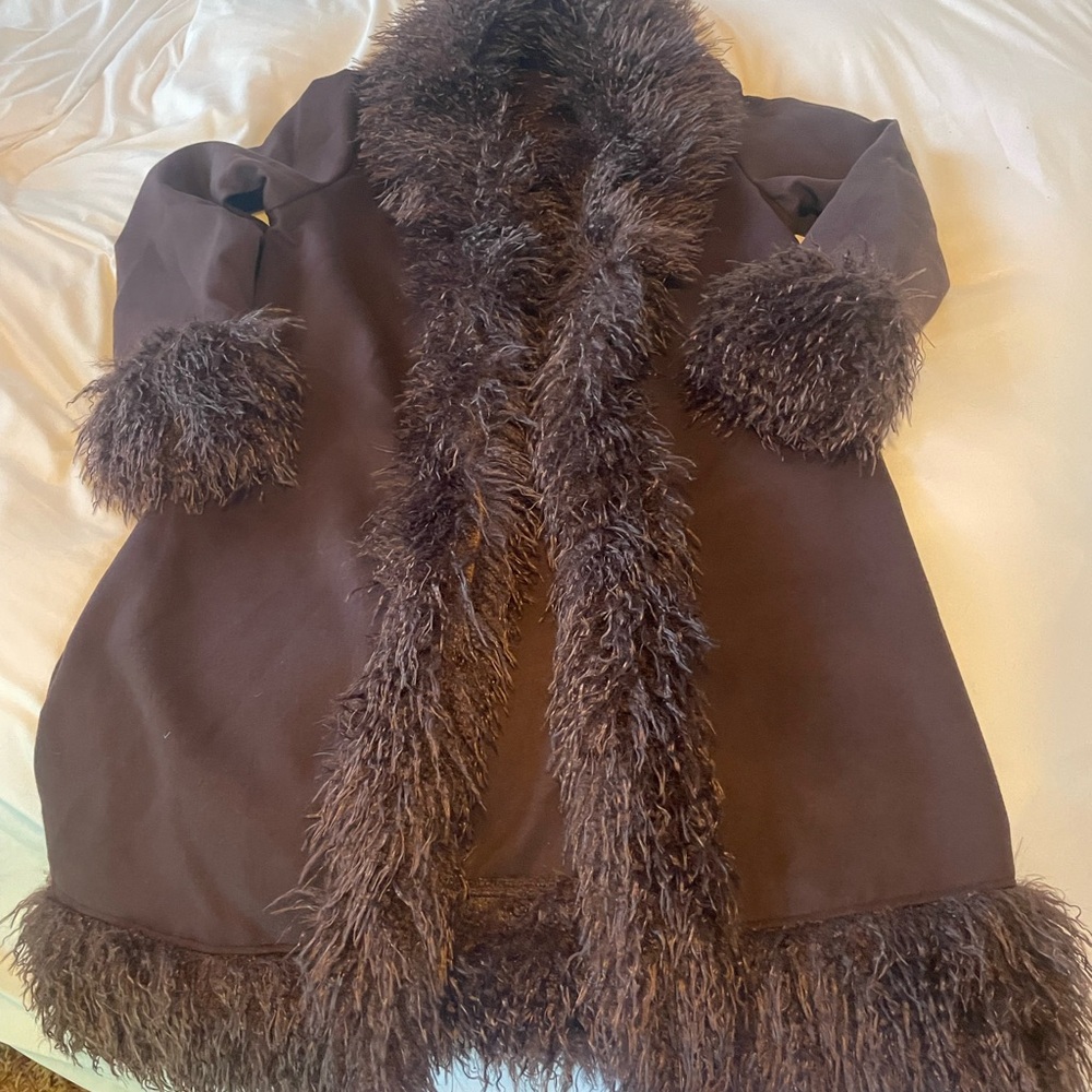 Brown Faux Fur Trim Coat - Picture 2 of 11